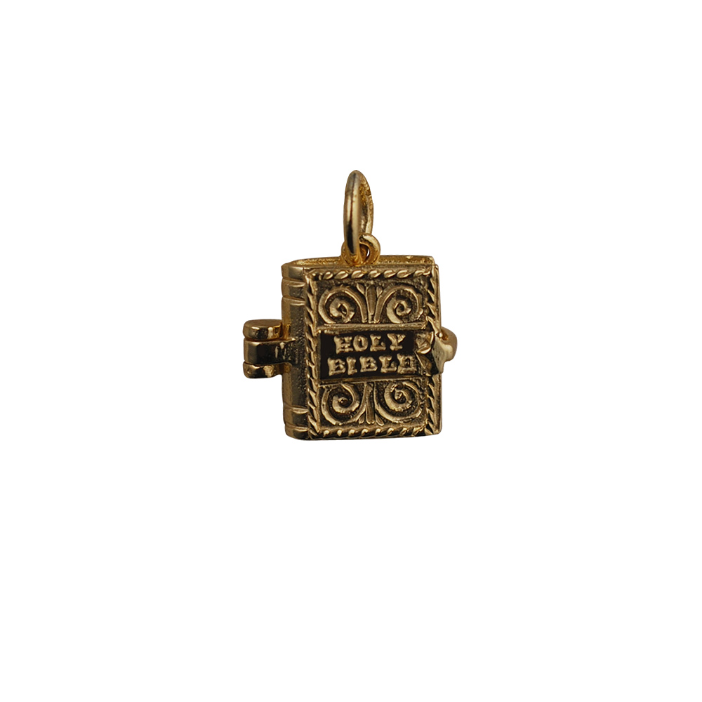 9ct Gold 12x11mm moveable Holy Bible with the Hail Mary inside Pendant or Charm