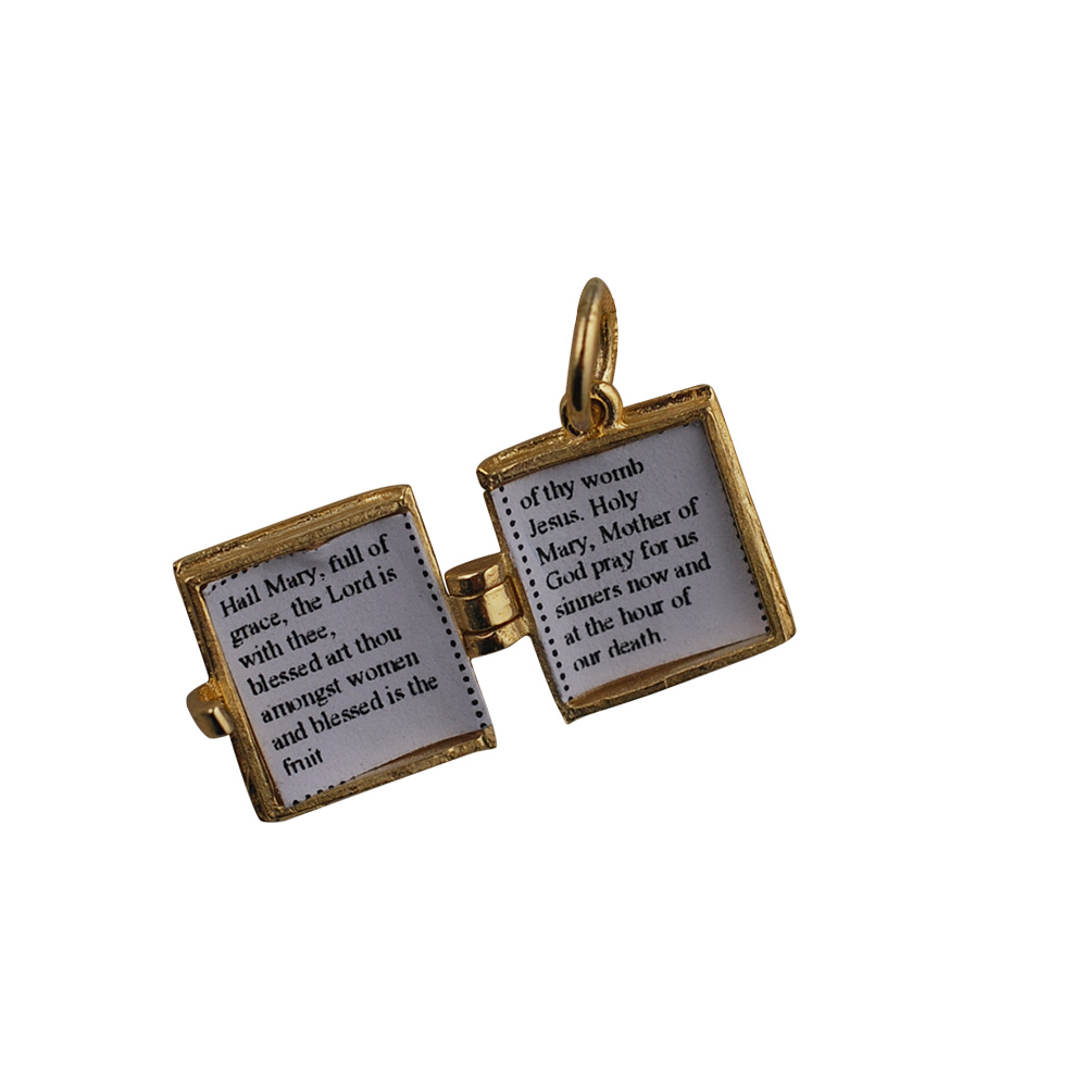 9ct Gold 12x11mm moveable Holy Bible with the Hail Mary inside Pendant or Charm - Image 2