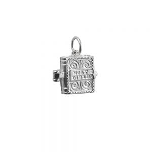 Silver 12x11mm moveable Holy Bible with the Hail Mary prayer inside Pendant or Charm