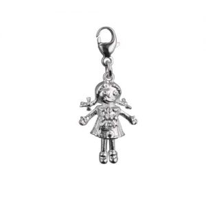 Silver 19x13mm moveable Rag Doll Charm on a lobster trigger