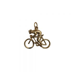 9ct Gold 18x25mm Bicycle and Cyclist Pendant or Charm