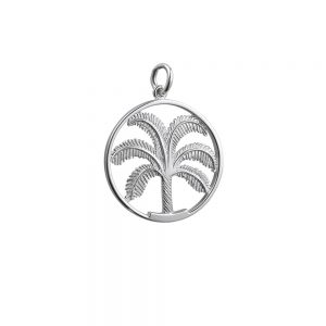 Silver 25mm Palm Tree in Circle Pendant