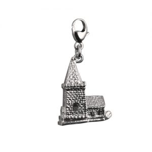 Silver 19x15mm moveable Charm a Church inside a tiny Bride and Groom on a lobster trigger