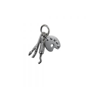 Three Silver 15x9mm Artist's Charms a paint board, brushes and a tube of paint