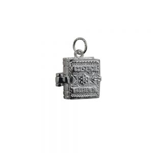 Silver 16x14mm moveable Holy Bible with the Lord's Prayer inside Pendant or Charm