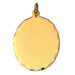 9ct Gold 26x21mm diamond cut edge oval Disc Pendant