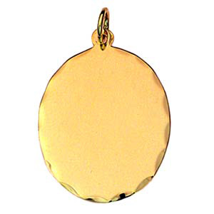 9ct Gold 26x21mm diamond cut edge oval Disc Pendant