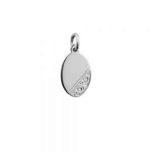 Silver 16x11mm hand engraved oval Disc Pendant