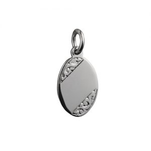 Silver 16x11mm hand engraved oval Disc Pendant