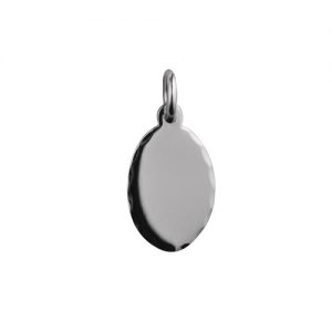 Silver 16x11mm oval diamond cut edge Disc Pendant