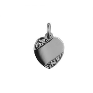 Silver 16x14mm hand engraved heart Disc Pendant