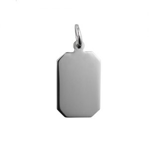Silver 18x12mm plain cut corner rectangular Disc Pendant