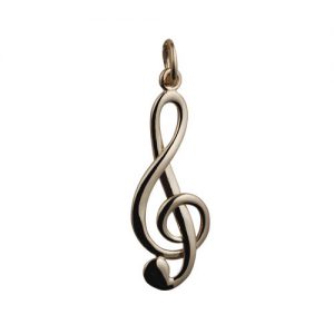 9ct Gold 27x12mm wire G Clef Pendant