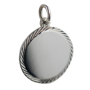 Silver 20mm round diamond cut edge Disc Pendant