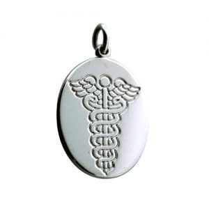 Silver 25x20mm oval medical alarm Disc Pendant