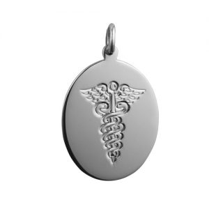 Silver 27x21mm oval hand engraved medical alarm symbol Disc Pendant