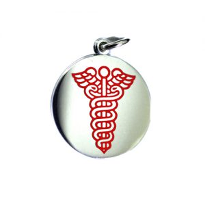 Silver 25mm round medical alarm Disc Pendant with red vitreous enamel