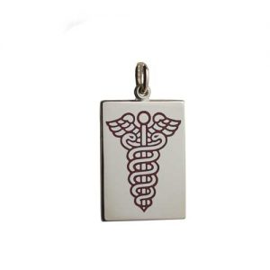 9ct Gold 25x18mm rectangular medical alarm Disc Pendant with vitreous red enamel
