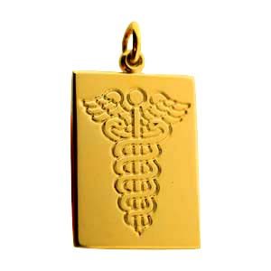 18ct Gold 25x18mm plain rectangular medical alarm Disc Pendant with vitreous red enamel