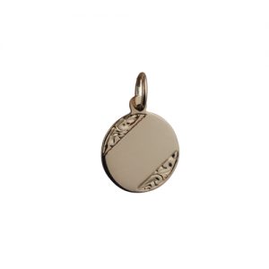 9ct Gold 13mm hand engraved round Disc Pendant
