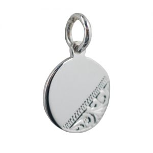 Silver 13mm round hand engraved Disc Pendant