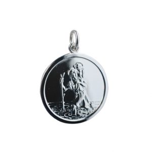 Silver 25mm round double sided St Christopher Pendant