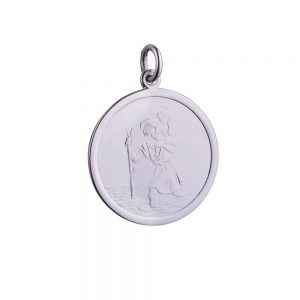 9ct White Gold 25mm round St Christopher Pendant