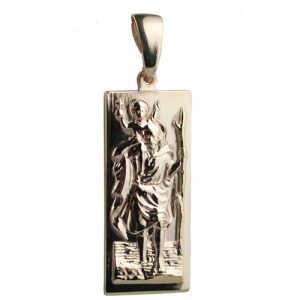 9ct Gold 35x15mm rectangular St Christopher Pendant on a bail loop