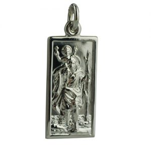 9ct White Gold 26x13mm rectangular St Christopher Pendant