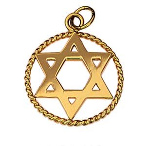 9ct Gold 20mm plain Star of David in a twisted wire circle Pendant