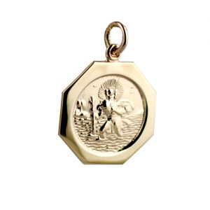 9ct Gold 21x21mm octagon St Christopher Pendant