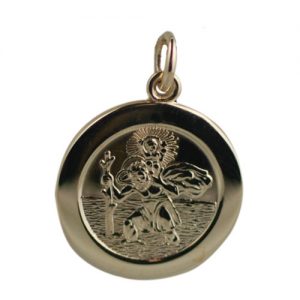 9ct Gold 21mm round St Christopher Pendant