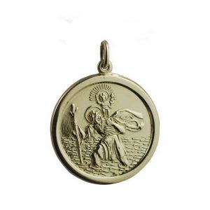 18ct Gold 26mm round solid St Christopher Pendant