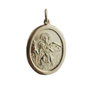 18ct Gold 30x21mm oval St Christopher Pendant