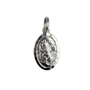 Silver 17x11mm oval diamond cut St Christopher Pendant