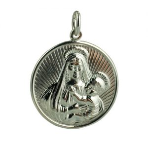 Silver 23mm round Madonna and Child Pendant