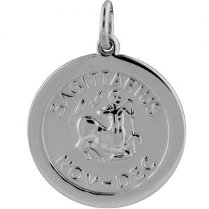 Silver 22mm round Sagittarius Zodiac Disc Pendant