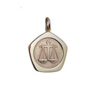 9ct Gold 21mm five sided pentagon Libra Zodiac Pendant