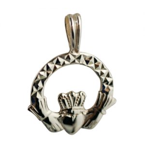 9ct Gold 20x15mm diamond cut Claddagh Pendant