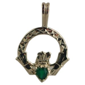 9ct Gold 20x15mm diamond cut green agate set Claddagh Pendant