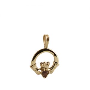 9ct Gold 20x15mm garnet set Claddagh Pendant