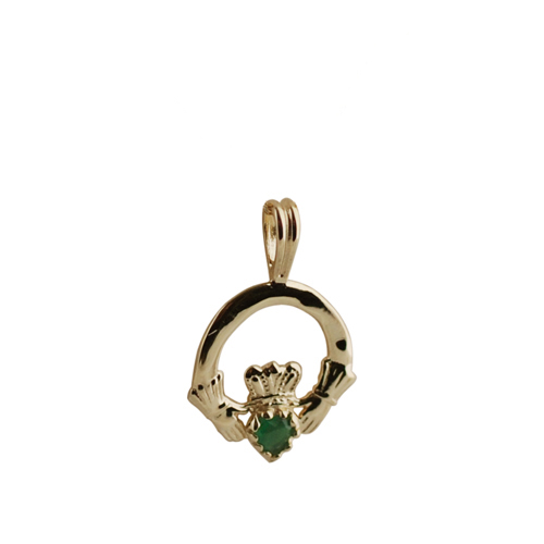 9ct Gold 20x15mm green agate set Claddagh Pendant