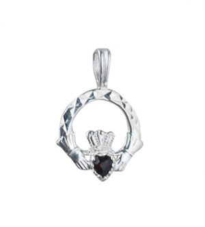 Silver 20x15mm Garnet set Claddagh Pendant