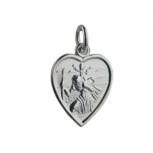 Silver 17x16mm heart St Christopher Pendant or Charm