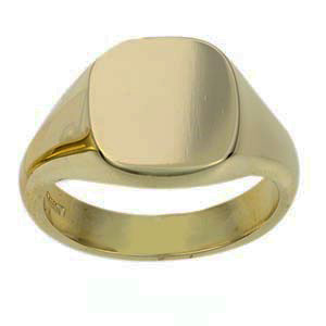 18ct Gold 14x13mm plain solid cushion Signet Ring Sizes R-W