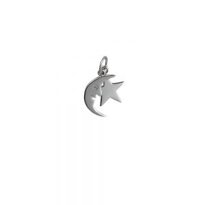 Silver 11x15mm half Moon and Star Pendant or Charm