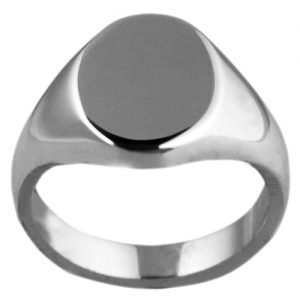 9ct White Gold 13x10mm solid plain oval Signet Ring Sizes I-W