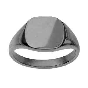 18ct White Gold 13x13mm solid plain cushion Signet Ring Sizes R-W