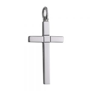 Silver 30x18mm engine turned centre square solid block Cross