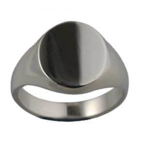 18ct White Gold 16x14mm solid plain oval Signet Ring Sizes R-W